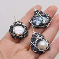 natural semi precious stone irregular black crystal bud pearl pendant around silver wire for jewelry making necklaces gift