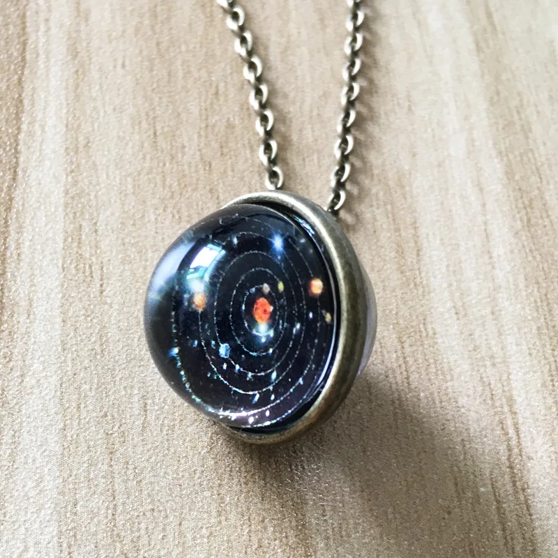 

New Sun Celestial Body Milky Way Nebula Double Sided Glass Dome Pendant Moon Earth Sun Mars Art Picture Necklace Space Jewelry
