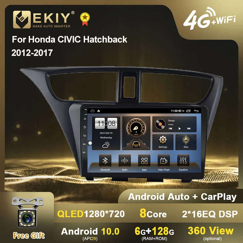 EKIY для Honda CIVIC Hatchback 2012-2017 Android автомобильное радио QLED 1280*720 6 + 128G стерео