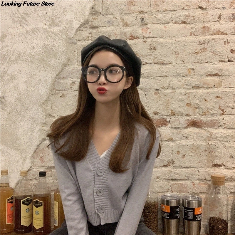 Укороченный вязаный кардиган женский короткий свитер в Корейском стиле Кардиган