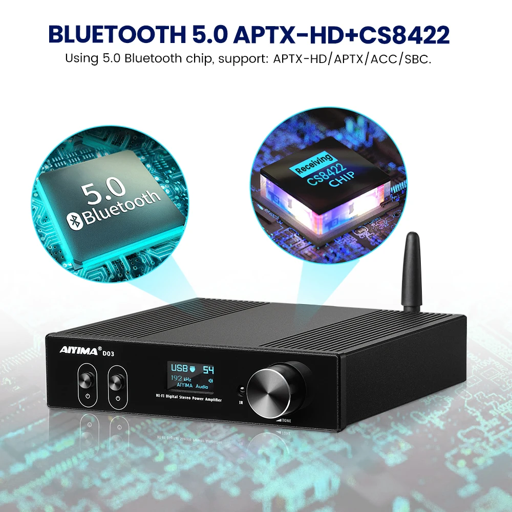 AIYIMA D03 HiFi Bluetooth 5 0 аудио усилитель 2 1 беспроводной цифровой звуковой сабвуфера USB DAC