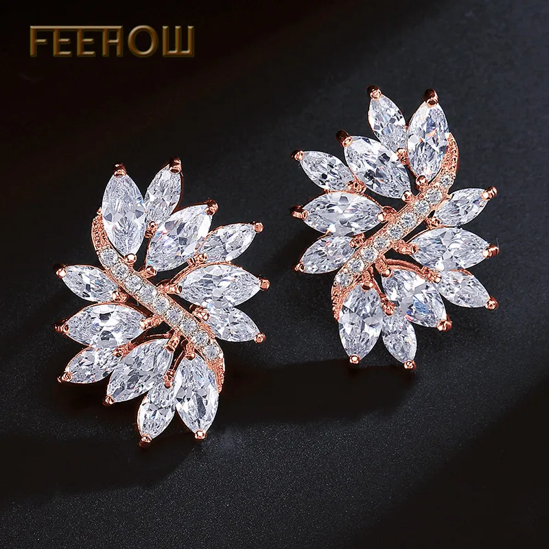 Женские серьги гвоздики FEEHOW Marquise белые из чистого кубического циркония