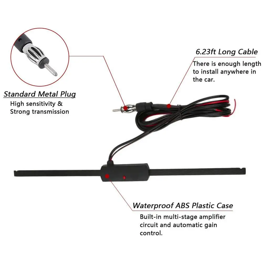 Автомобильная антенна на лобовое стекло AM FM Радио Антенна Усилитель сигнала 12 В
