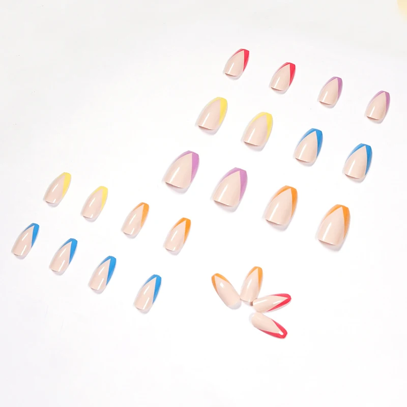 Накладные ногти 24 шт./коркорт. Французская Радужная акриловая Накладка для