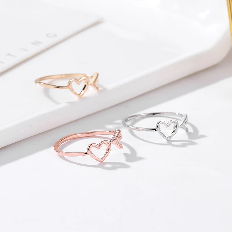 Korean Style Arrow Heart Open Rings For Women Ajustable Size Ring Gold Silver Color Rose Metal Fashion Bague Femme Bijoux | Украшения и