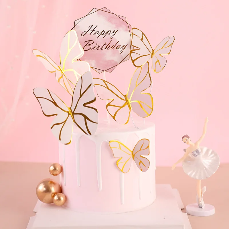 

Butterfly Cake Topper 10PCS Happy Birthday Decorate Paperboard Baby Shower Handmade Painted Pink Purple Birthday Wedding Party
