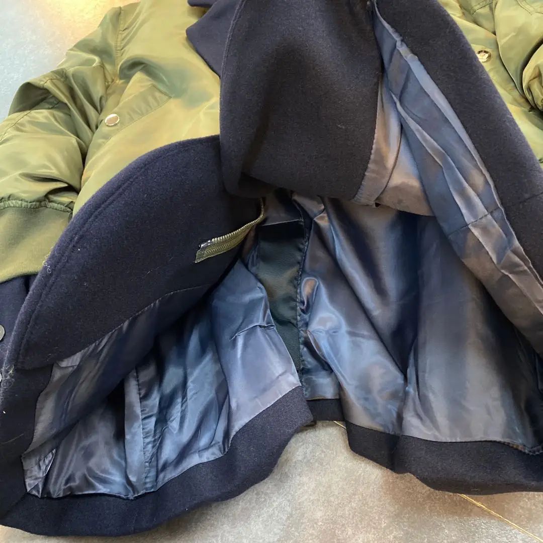 

ZCSMLL 2021 Autumn and Winter women coat Lapel Long-sleeved Woolen Stitching Multi-pocket Version Loose Fake Two-piece Jacket