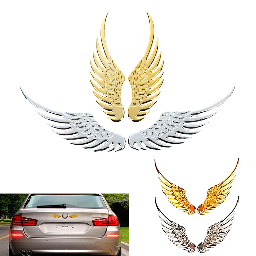 

1pair 3D Dimensional Alloy Metal Car Stickers Angel Hawk Wings Emblem Badge Decal Car Logo Sticker Golden Silver Color Optional