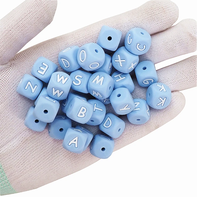 Chenkai 1000PCS 12mm Silicone Blue Letter Beads Teether DIY Baby Pacifier Nursing Teething Sensory Toy Accessories Alphabet Bead