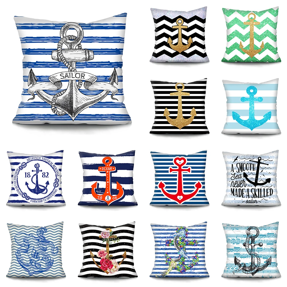 

Sea anchor cushion cover Double-sided printing Home Decorative Mediterranean cushion cover Printed Cushion Covers Throw Pillow