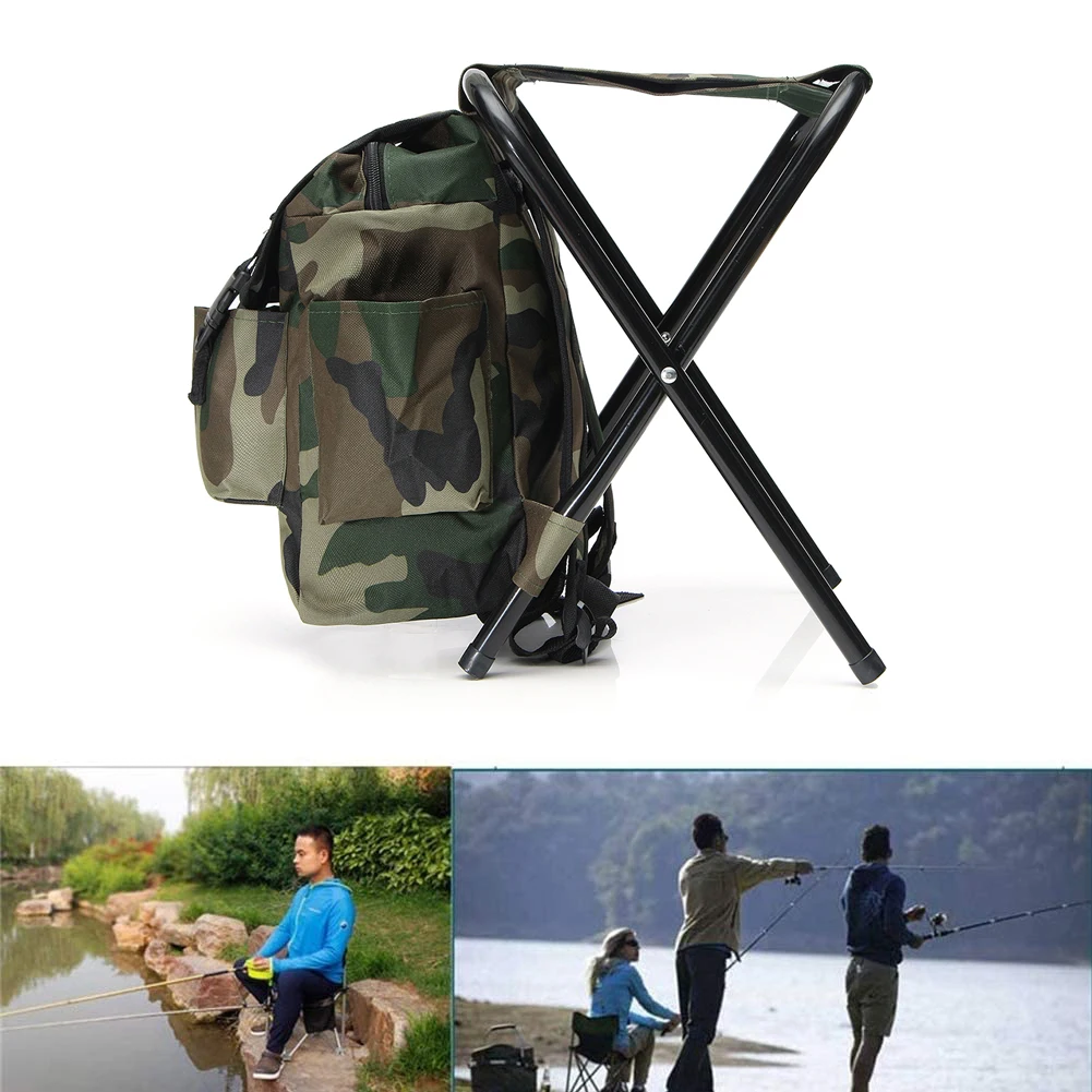 

2 In 1 Folding Fishing Chair Bag Fishing Backpack Chair Stool Convenient Wear-Resistantv For Outdoor Hunting Climbing Equipment