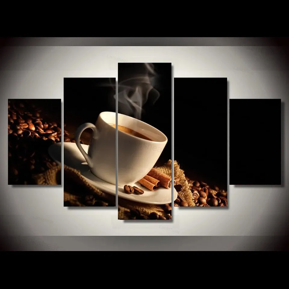 Гостиная Hd с Современная живопись на холсте картина 5 Панель Кофе чашки модульная