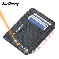 free name customized men wallets slim card holders zipper fashion mini men purse pu leather high quality male purse gift for boy