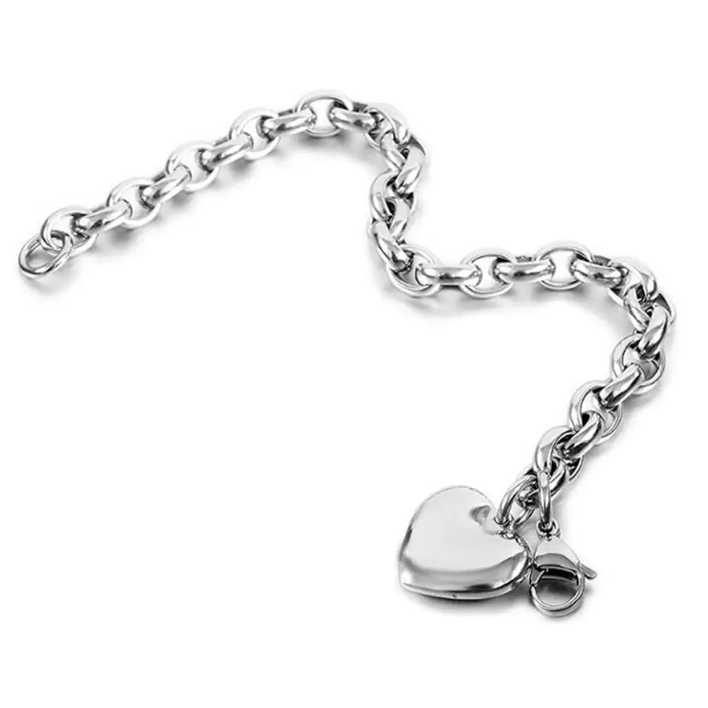 Прямая поставка женский браслет цепочка из нержавеющей стали с сердцем