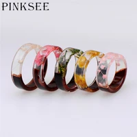 pinksee romantic delicate transparent handmade dried flowers resin ring for women girls creative party club jewelry gifts