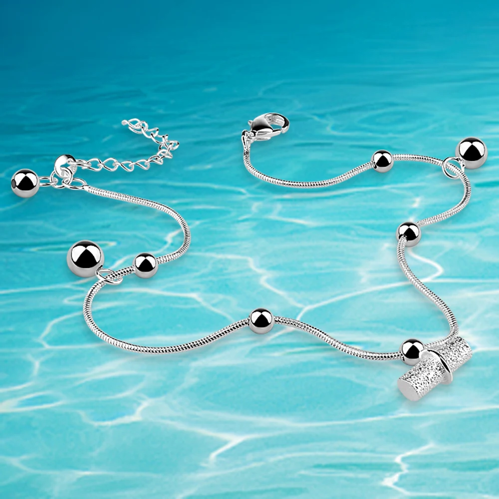 Браслет на ногу женский из серебра 925 пробы с круглыми бусинами|Анклеты| |