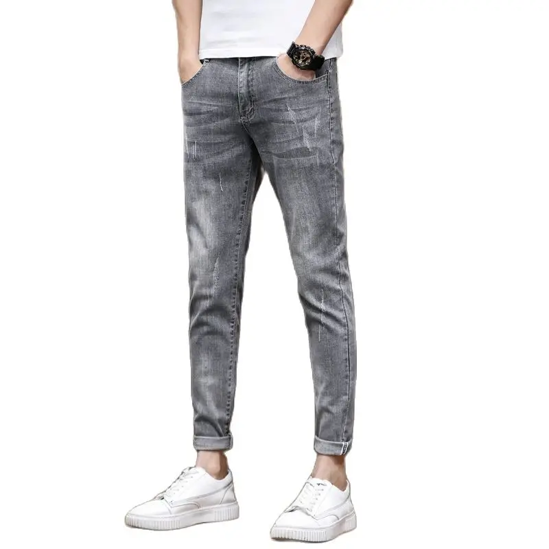 

Wholesale 2021 spring summer thin retro student stretch jean slim homme Ripped teenagers pencil pants Men's denim jeans