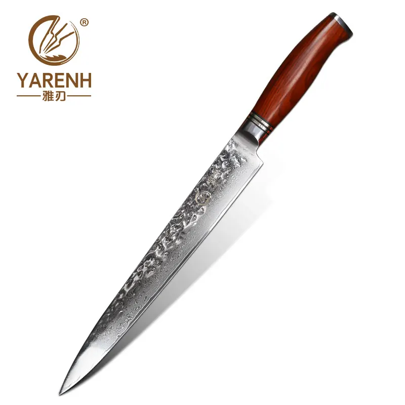 YARENH 10 дюймов нож для нарезки дамасской стали нож с деревянной ручкой японский VG10 профессиональный нож шеф-повара нож сашими