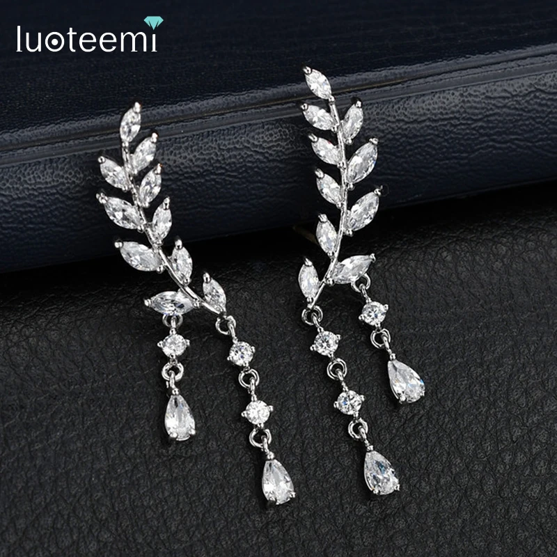 

LUOTEEMI Luxury Bridal Angle Wings Water Drop CZ Chandelier Earrings for Women Fashion Weddings Jewelry Christmas Friend Gifts