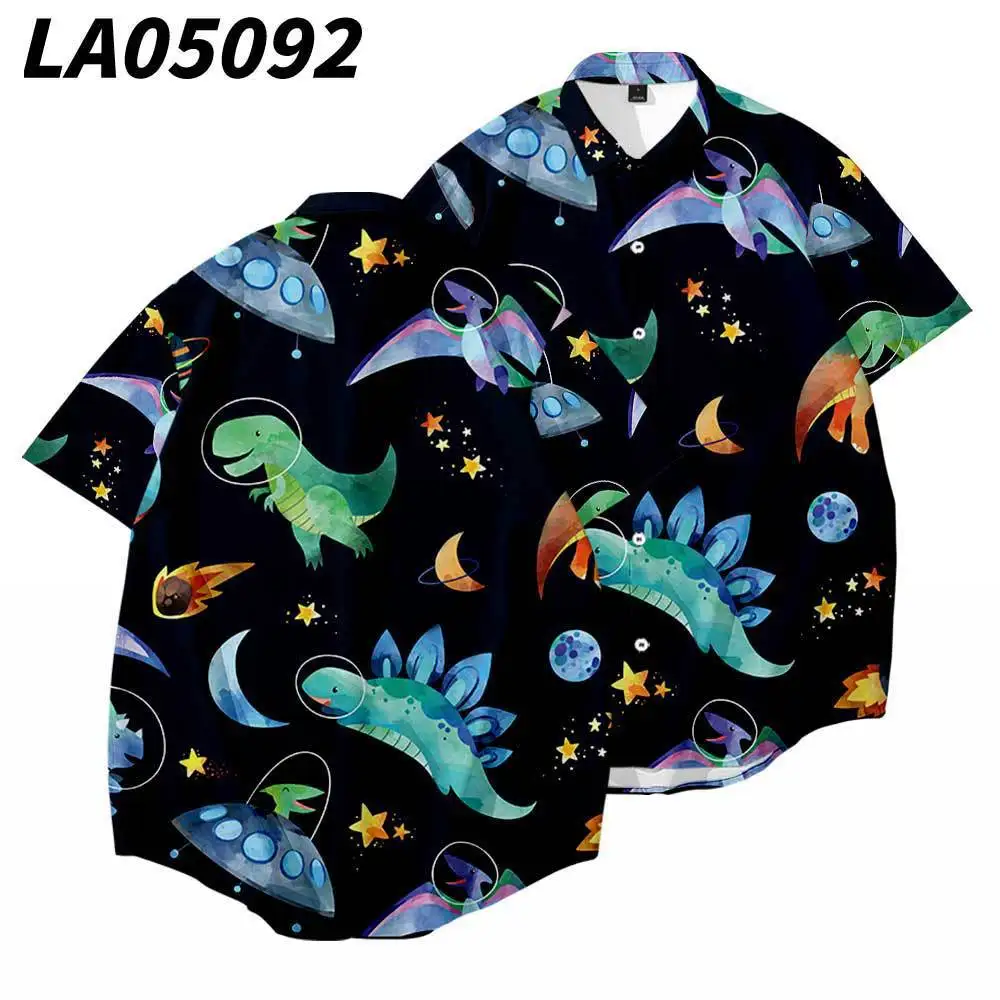 Space Dinosaur Printed Casual Men Vintage Loose Beach Shirt New Hawaiian Short Sleeve Shirt Streetwear Oversize 6XL