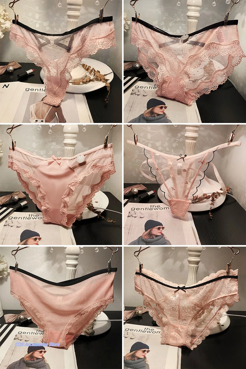 

Japanese Original Lolita Pink Young Girl Net Yarn Sexy Lace Panties Women Low Waist Perspective Soft Sister Breathable Briefs