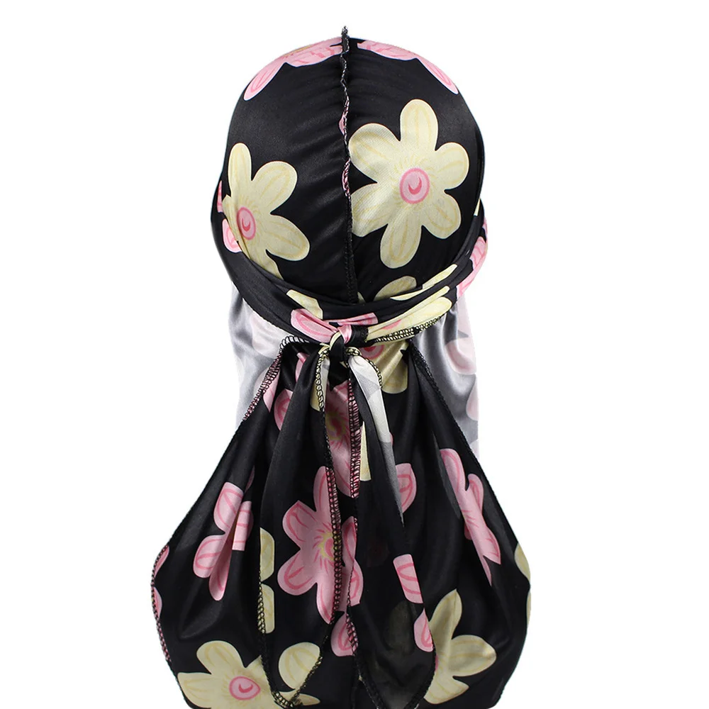 Мужские Durag шелковистый принт Doo rag красочные банданы с длинным хвостом| |