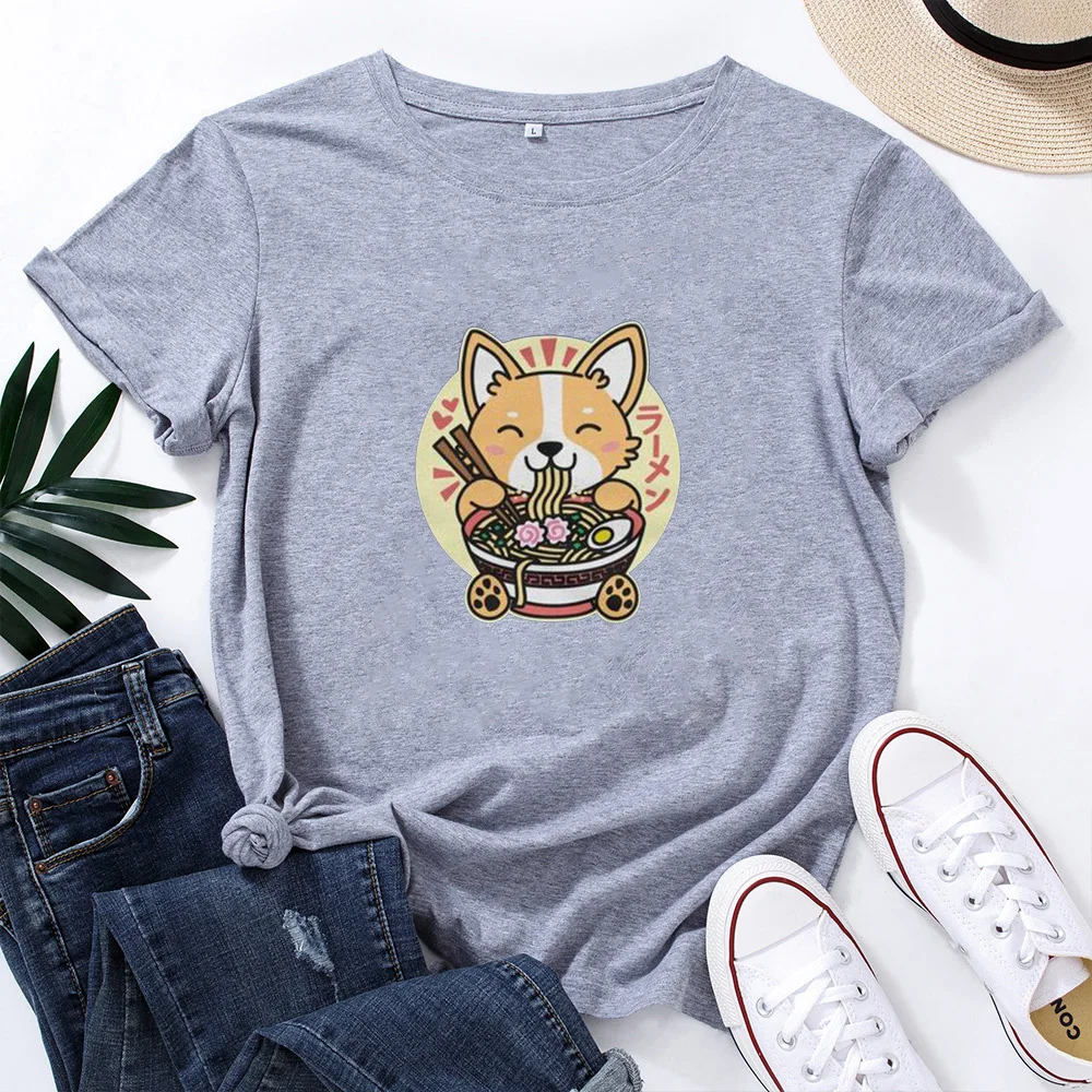 

Anime Dog Corgi Funny T Shirt Women O-neck Short Sleeve Tshirt Women Black Casual Tee Shirt Femme Tshirts Cotton Women