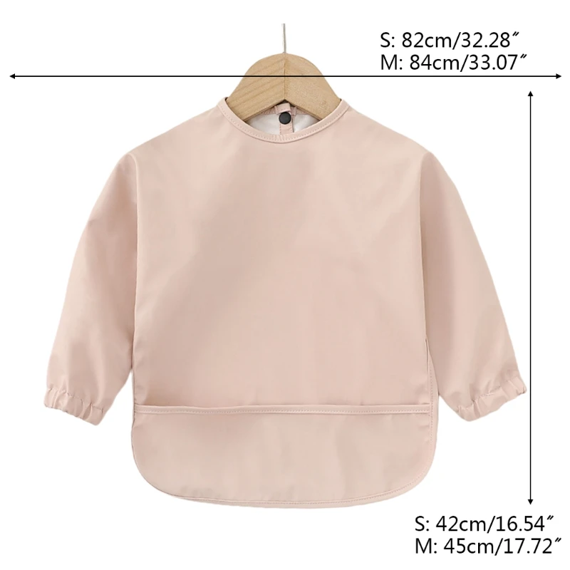 

H05C Baby Long Sleeve Bib Solid Color Burp Cloth Toddler PU Waterproof Smock with Pocket Infant Feeding Apron