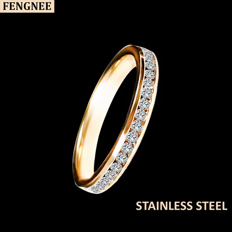 gold Fengnee 316L кольца для мужчин и женщин из нержавеющей стали классические 4 зубца один цирконий обручальное кольцо ювелирные изделия - Цвет основного камня: gold