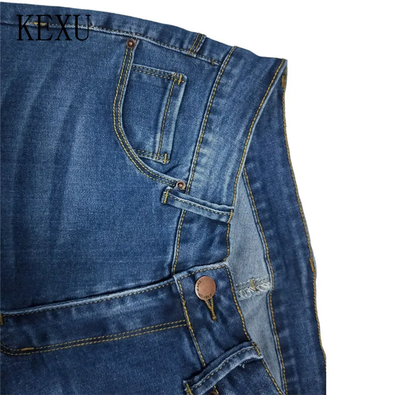 

KEXU High Waist Jeans Casual Knee Length Denim Pants