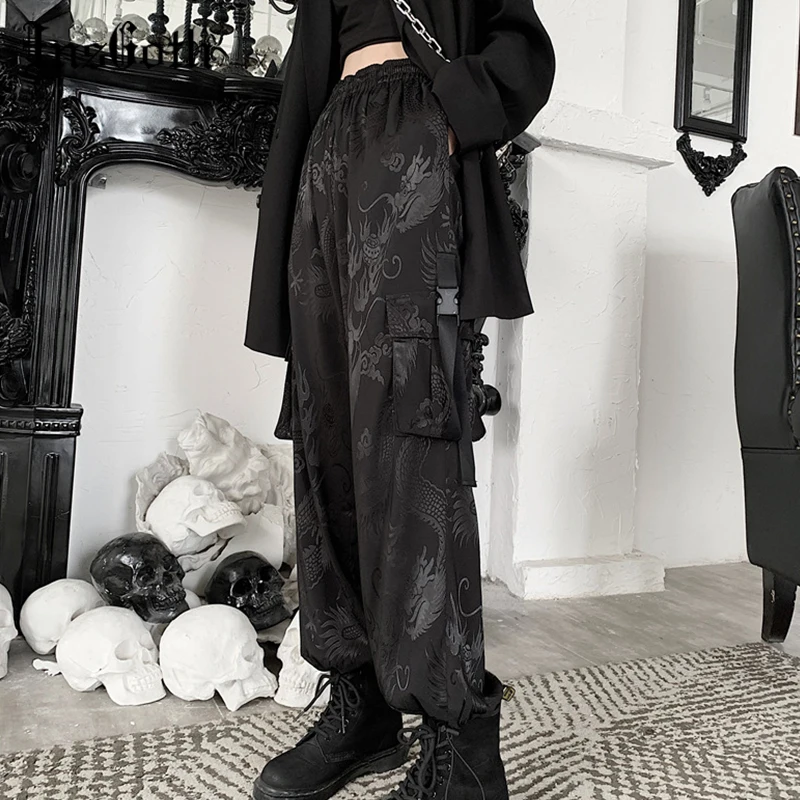 Брюки-карго женские с широкими штанинами и принтом | Женская одежда