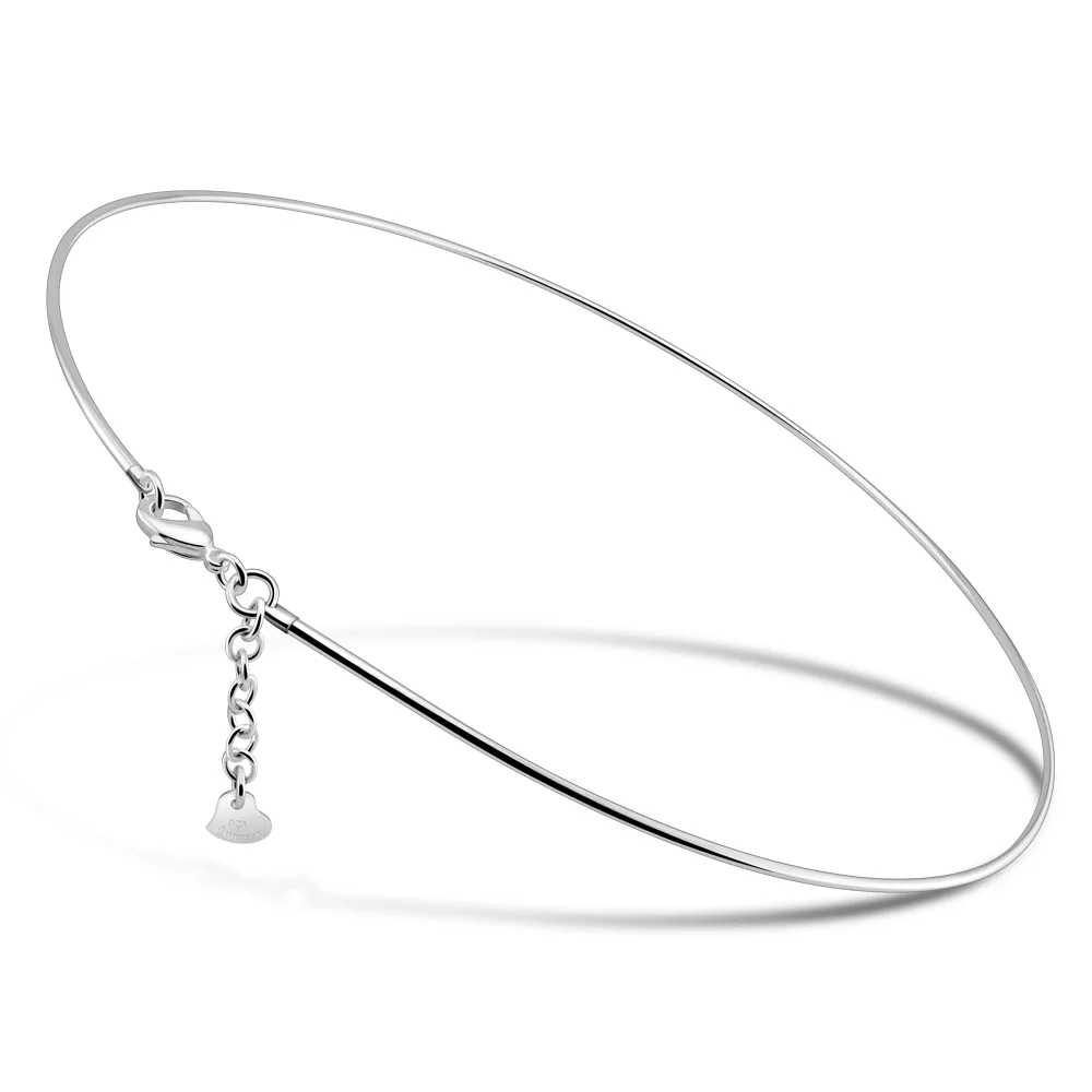 

Women's 925 Sterling Silver Torques Concise Style The Circle Necklace Smooth Surface Collar Lady Popular Jewelry Best Present