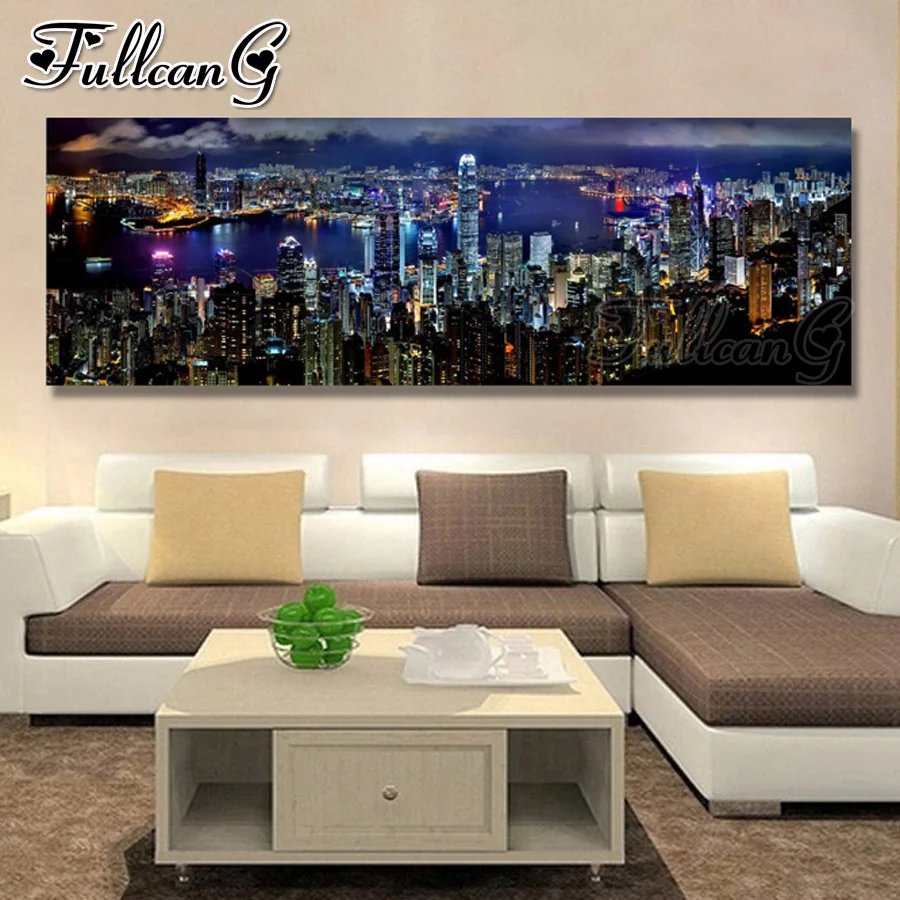 

FULLCANG Hong Kong City Night diy 5d полная квадратная круглая Алмазная вышивка большая мозаика картина для украшения дома FC3377