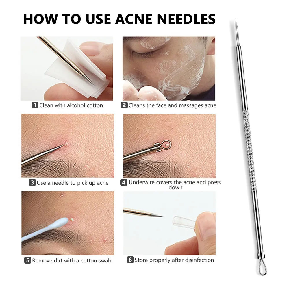 

Blackhead Comedone Acne Pimple Blackhead Remover Tool Spoon for Face Skin Care Tool Needles Facial Pore Cleaner With Box