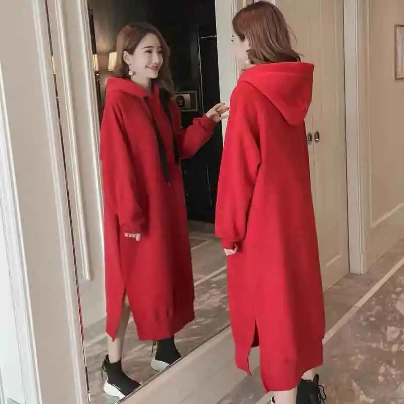 

autumn/winter women clothing knitted hoodies x-long length clothing loose fleece inside hoodies autumn clothing pullovers