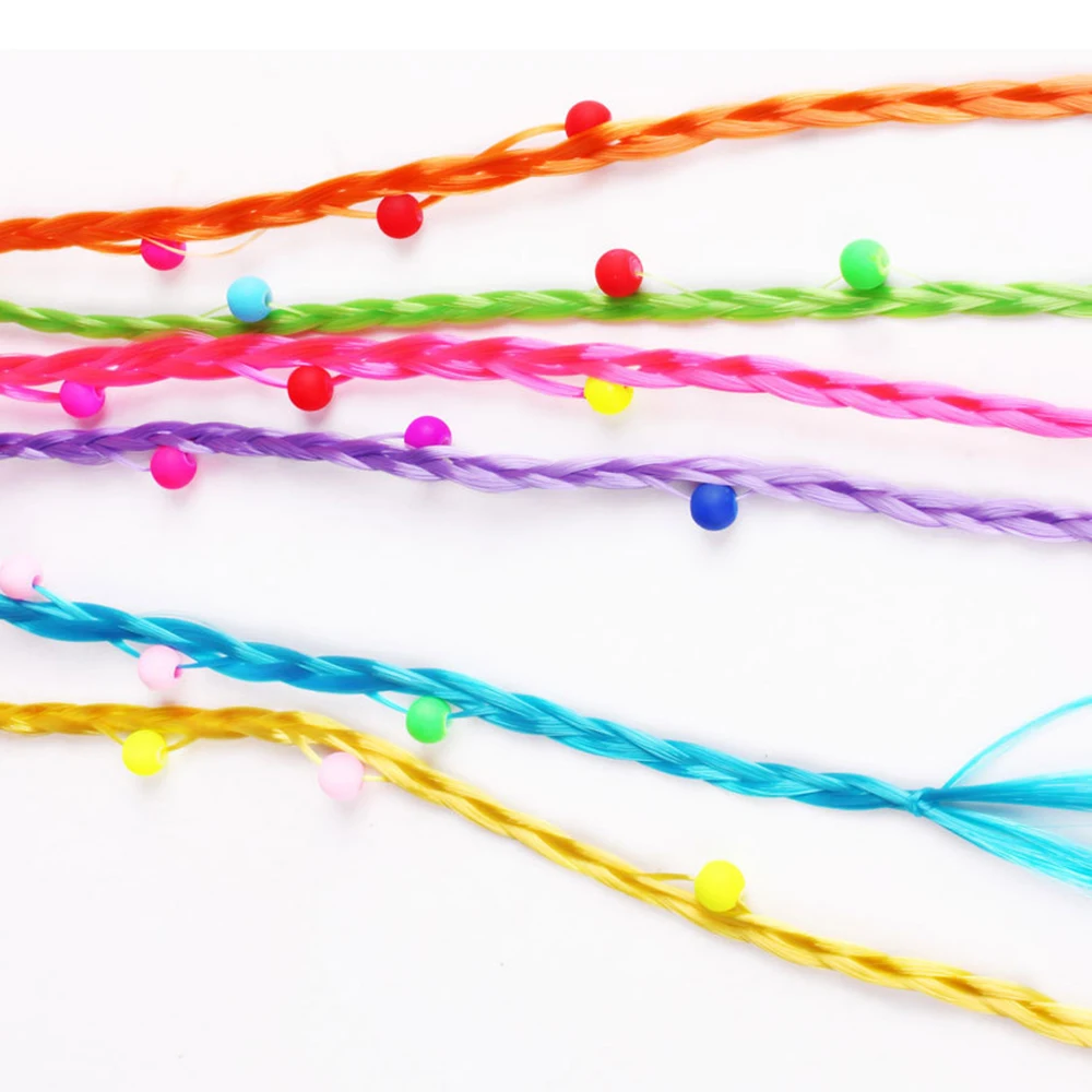 6 шт./лот разноцветные парики для девочек украшение волос конский хвост заколки