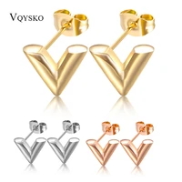 new arrivals exquisite stereoscopic v pattern stud earrings for women man top quality titanium steel earrings piercing jewelry
