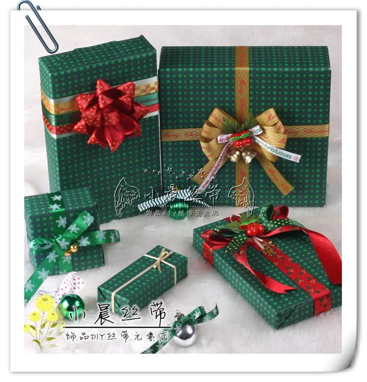 Атласная лента в горошек 9 мм красная зеленая белая рождественском стиле с