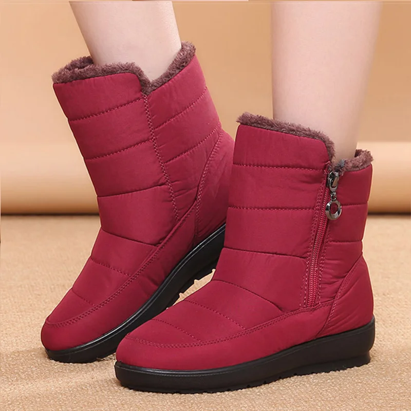 Женские ботинки; теплые женские зимние ботинки на низком каблуке; Botas Mujer; большие размеры; Зимние ботильоны; Женская водонепроницаемая зимняя обувь