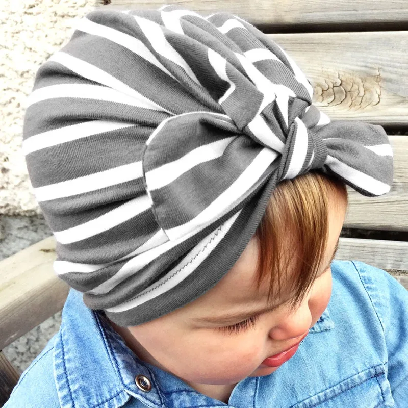 

Popular European And American Baby And Children's Products Baby Rabbit Ear Striped Knotting Hat Indian Hat Infant Hat