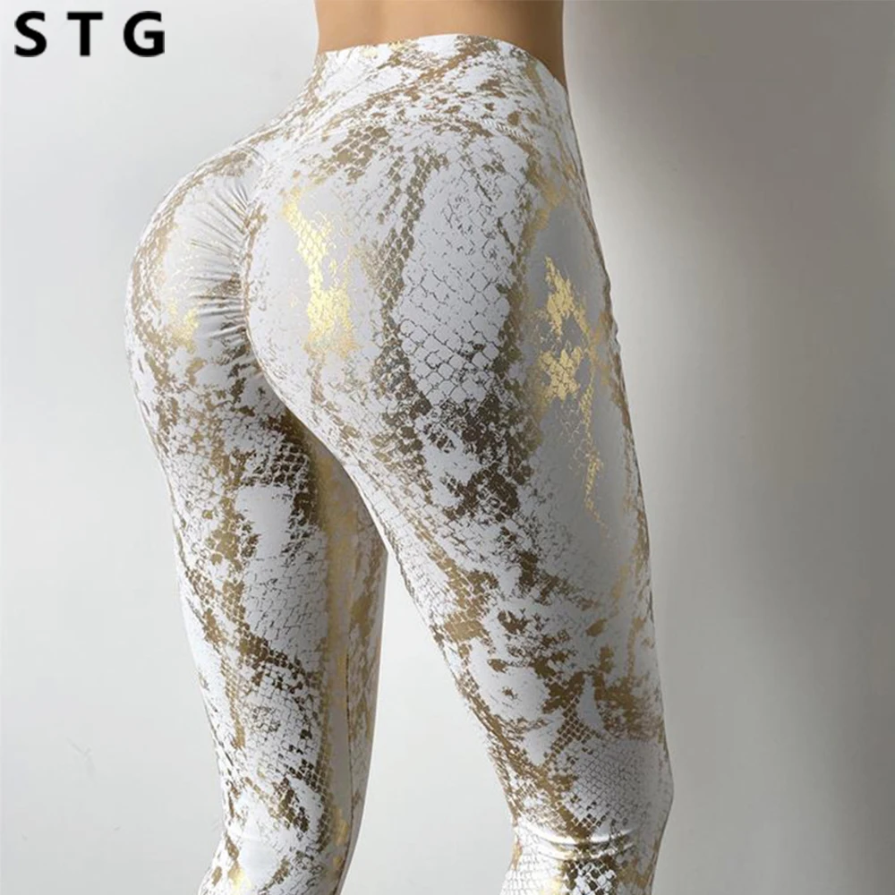 

Леггинсы для фитнеса, бесшовные леггинсы из змеиной кожи с высокой талией, штаны для йоги, фитнеса, женские дышащие тренировочные брюки с эф...