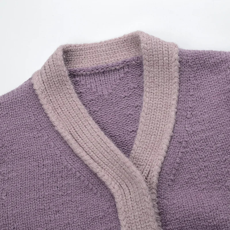 

DEAT 2021 New Spring And Summer Fashion Casual Purple Long Sleeve V-Neck Sweater Cardigan Suit Short Skirt Women's SH799