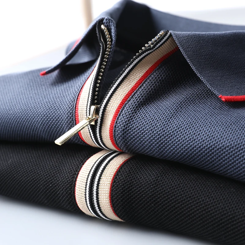 

JSBD fashion color contrast zipper front short sleeve POLO shirt summer breathable mesh eyes cotton business men's lapel T-shirt