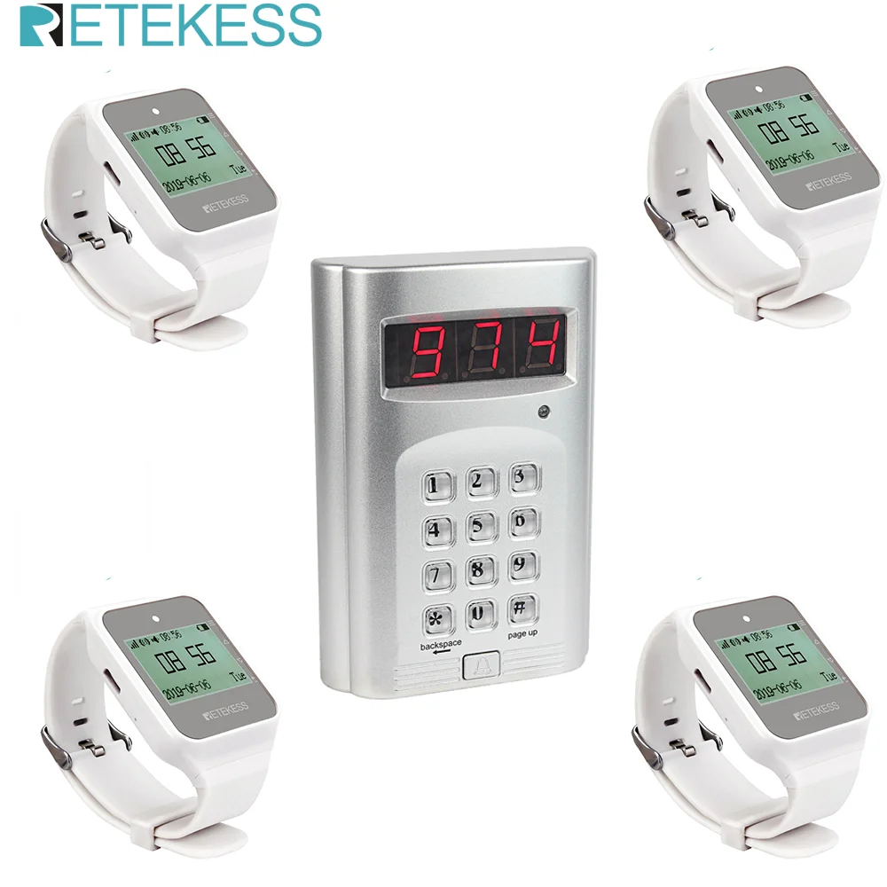 Беспроводной пейджер Retekess для ресторанов трансмиттер кухонной клавиатуры + 4