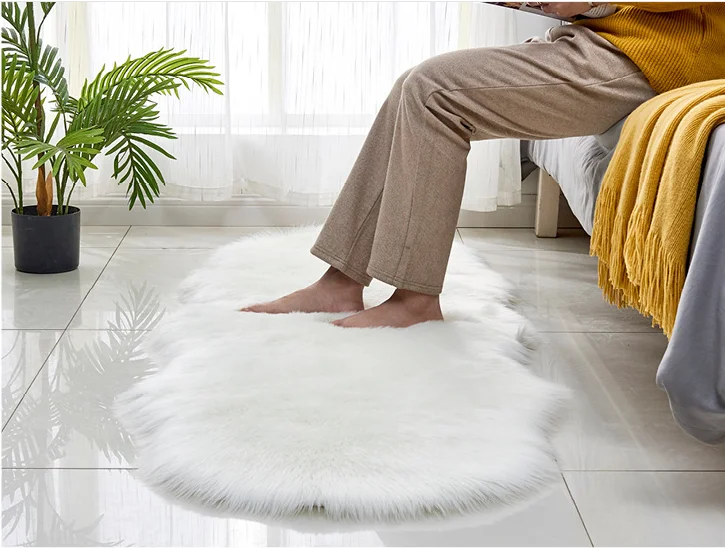 HQ Sheepskin Faux Fur Carpets Rugs For Home Bedroom Kids Living Room Chair Warm High Quality Non-slip White Gray Plush Mat | Дом и сад