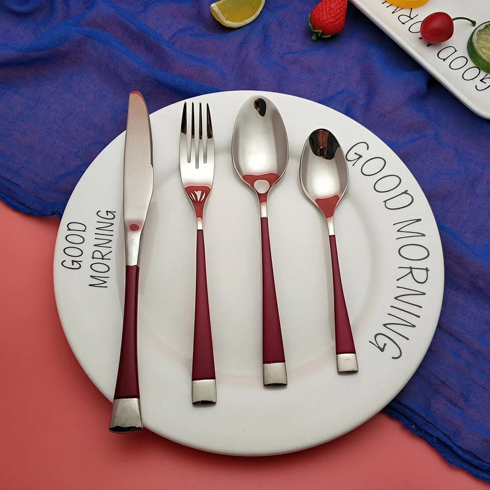 4PCS Горячая 18/10 Синий Серебряный столовые приборы из нержавеющей стали столовый набор золотой столовые приборы ложки и вилки cutipol наборы столовые приборы набор столовых приборов столовый набор приборов - Цвет: 4PCS