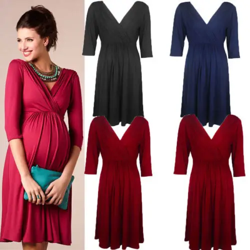 Женское вязаное платье с рукавом 3/4 элегантное эластичное для беременных | Мать и