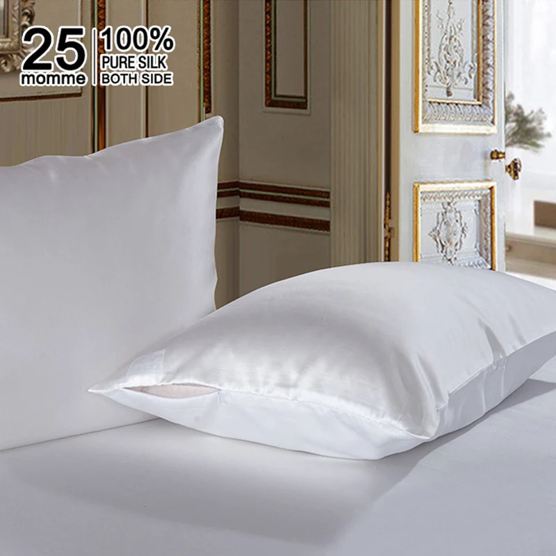 

Free Shipping 25Momme Silk Pillowcase 100% Nature Mulberry Silk Pillow Case Zipper For Healthy Pillowslip Home Bedding