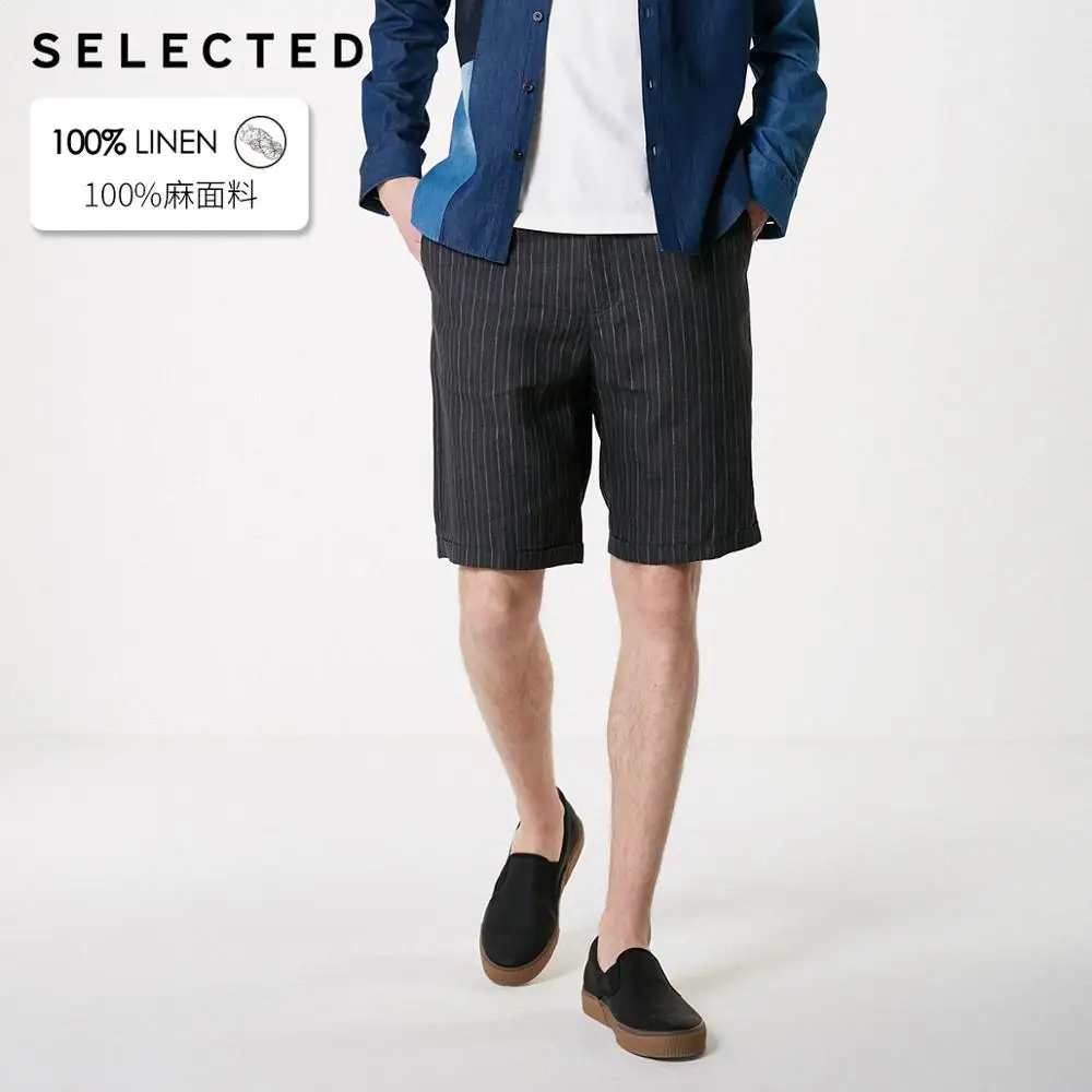 Отборные мужские летние льняные полосатые шорты свободного покроя S |