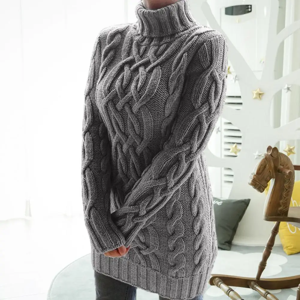 

Women Turtleneck Twist Knitted Long Sleeve Warm Sweater Autumn Winter Mini Dress Mini Sweater Dress Female Chic Knit Sexy Dress